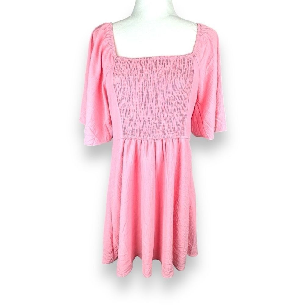 Smocked Pink Babydoll Dress Womens Size XL Flutter Flowy Coquette Dollette
